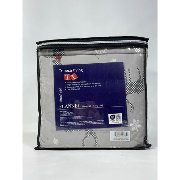 Tribeca Living WINTER BUCKS Flannel Sheet Set Queen Gray - Picture 7 of 8